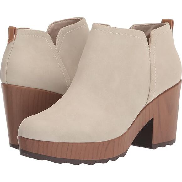 Dr. Scholl's Sz 6.5M Oyster Wishlist Faux Suede Ankle Booties Block Heel BR26-4 - Picture 1 of 7